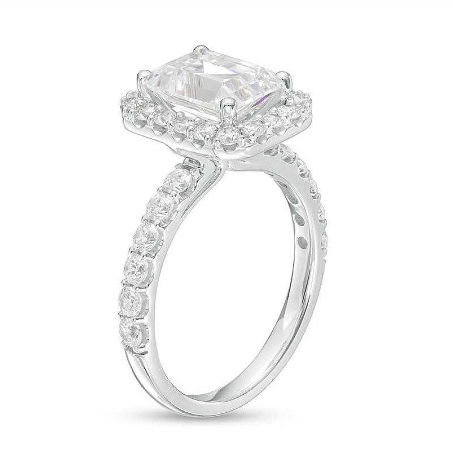 Rings Zales | 4 Ct. T.W. Certified Emerald-Cut Lab-Created Diamond Frame Engagement Ring In 14K White Gold (F/Vs2)