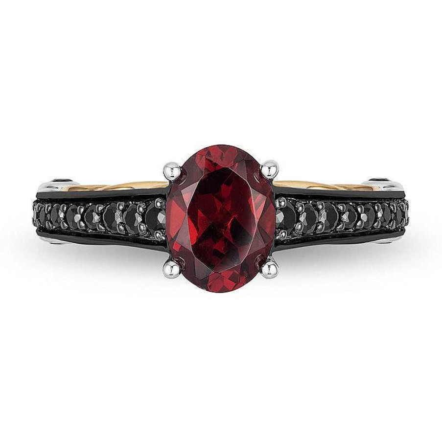 Rings Zales | Enchanted Disney Villains Evil Queen Oval Garnet And 1/4 Ct. T.W. Diamond Ring In Two-Tone Sterling Silver And 10K Gold