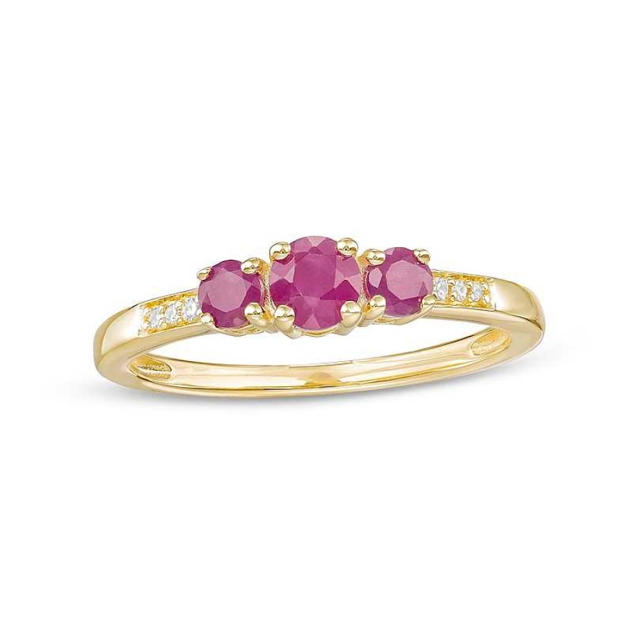 Rings Zales | Ruby And Diamond Accent Three Stone Ring In 10K Gold