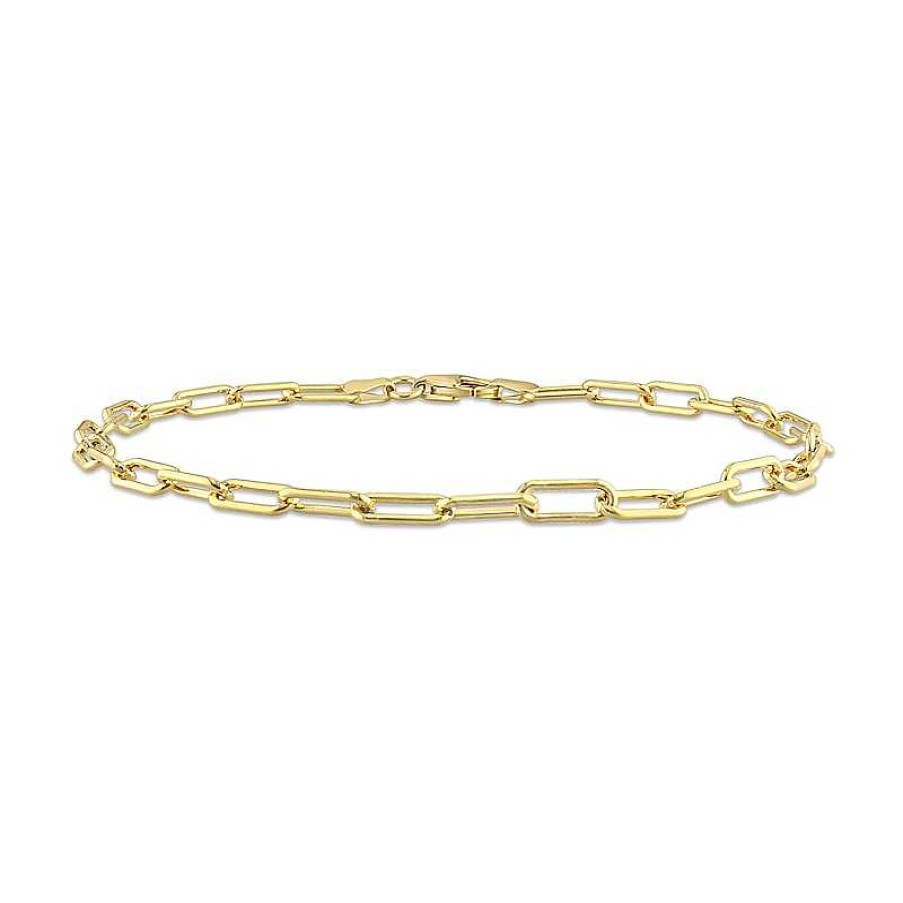 Bracelets Zales | 3.5Mm Paper Clip Chain Anklet In Sterling Silver With Gold-Tone Flash Plate - 9"