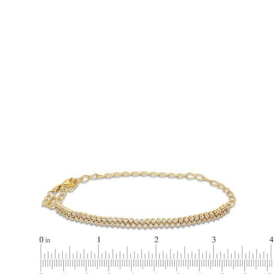 Bracelets Zales | 1/2 Ct. T.W. Diamond Double Row Half-And-Half Chain Bracelet In 10K Gold - 9"