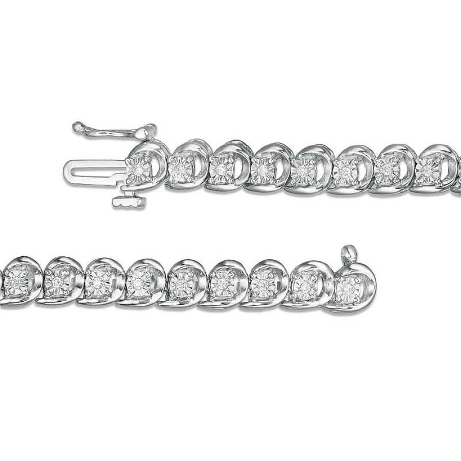 Bracelets Zales | 1/4 Ct. T.W. Diamond Line Bracelet In Sterling Silver - 7.25"