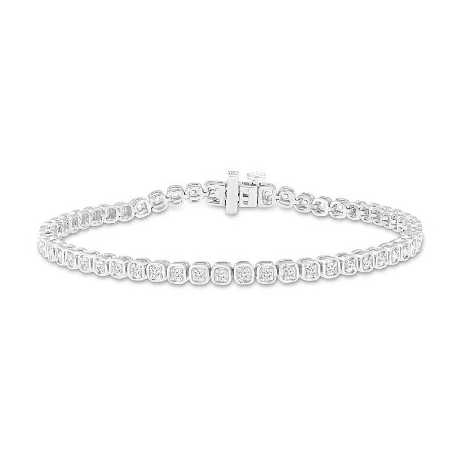 Bracelets Zales | 1 Ct. T.W. Diamond Cushion-Shaped Frame Tennis Bracelet In 10K White Gold