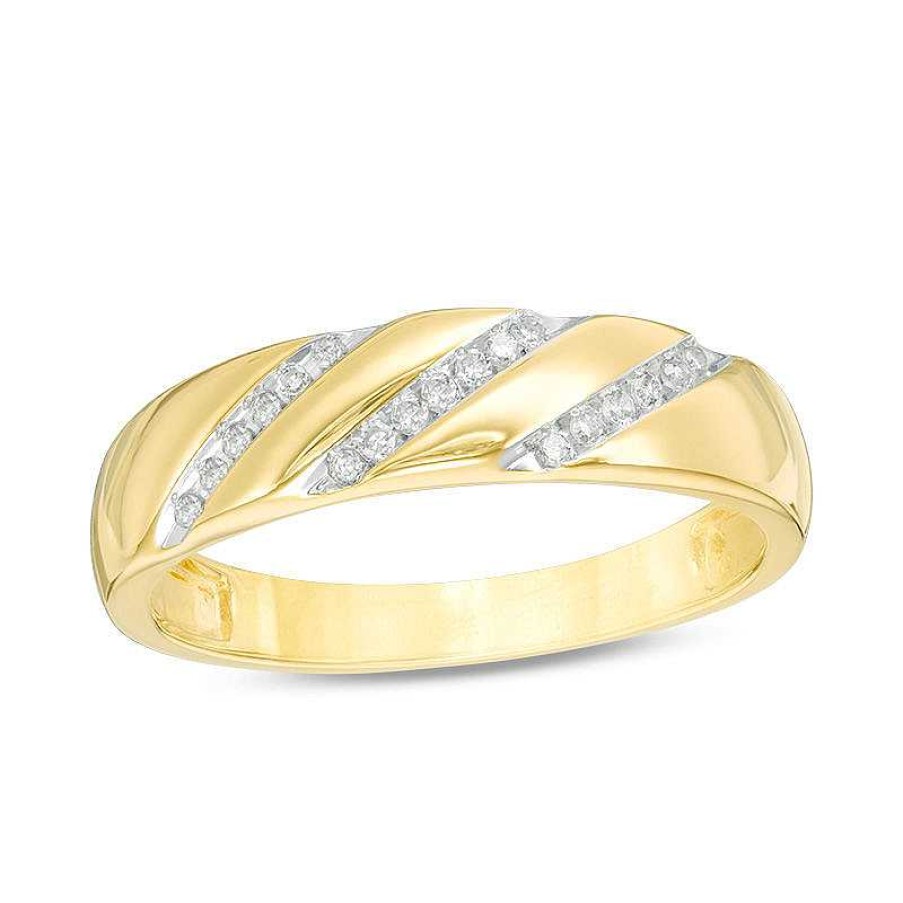 Rings Zales | 1/3 Ct. T.W. Multi-Diamond Frame Slant Wedding Ensemble In 10K Gold - Size 7 And 10