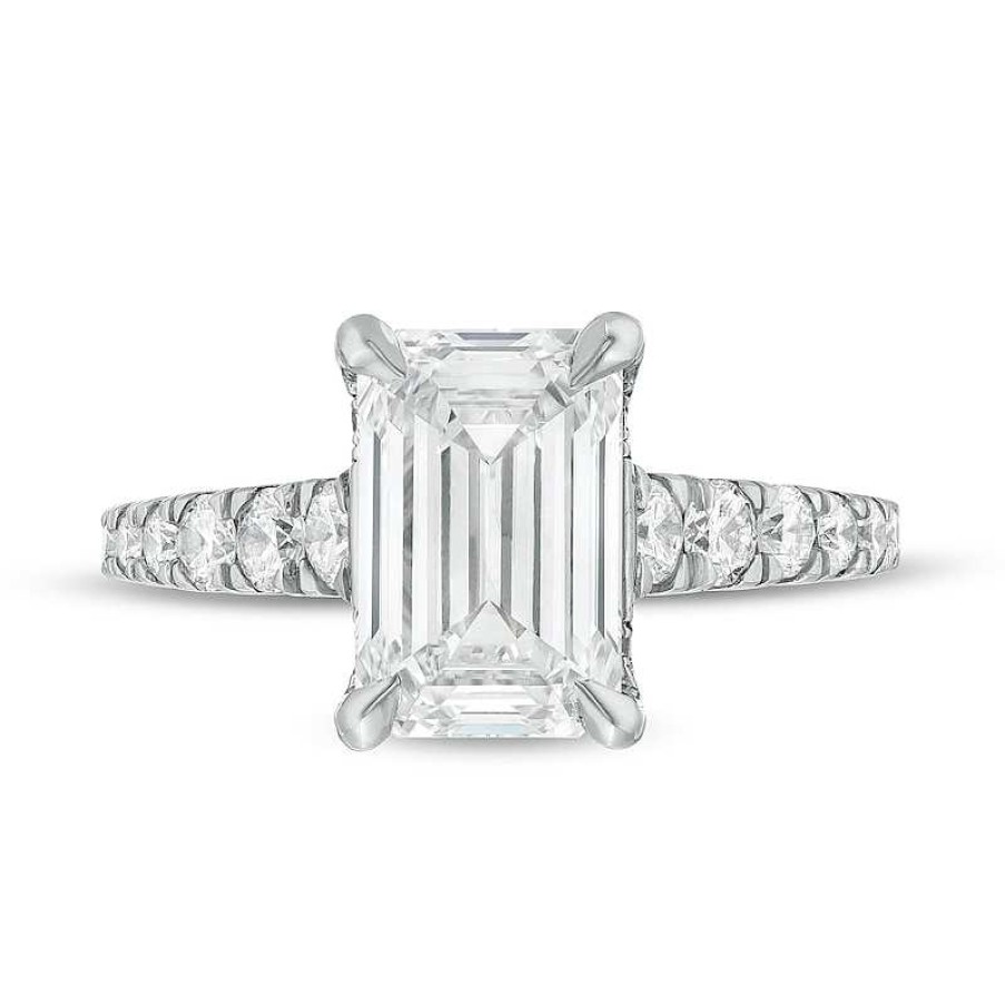 Rings Zales | Kleinfeld® X Zales 3-3/4 Ct. T.W. Certified Emerald-Cut Lab-Created Diamond Engagement Ring In Platinum (F/Vs2)