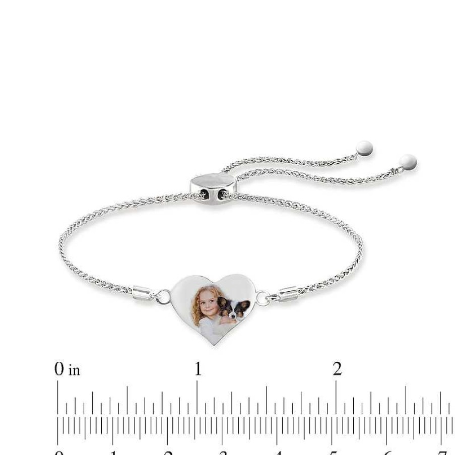 Bracelets Zales | Engravable Photo Heart Bolo Bracelet In Sterling Silver (1 Image And Line) - 7.5"