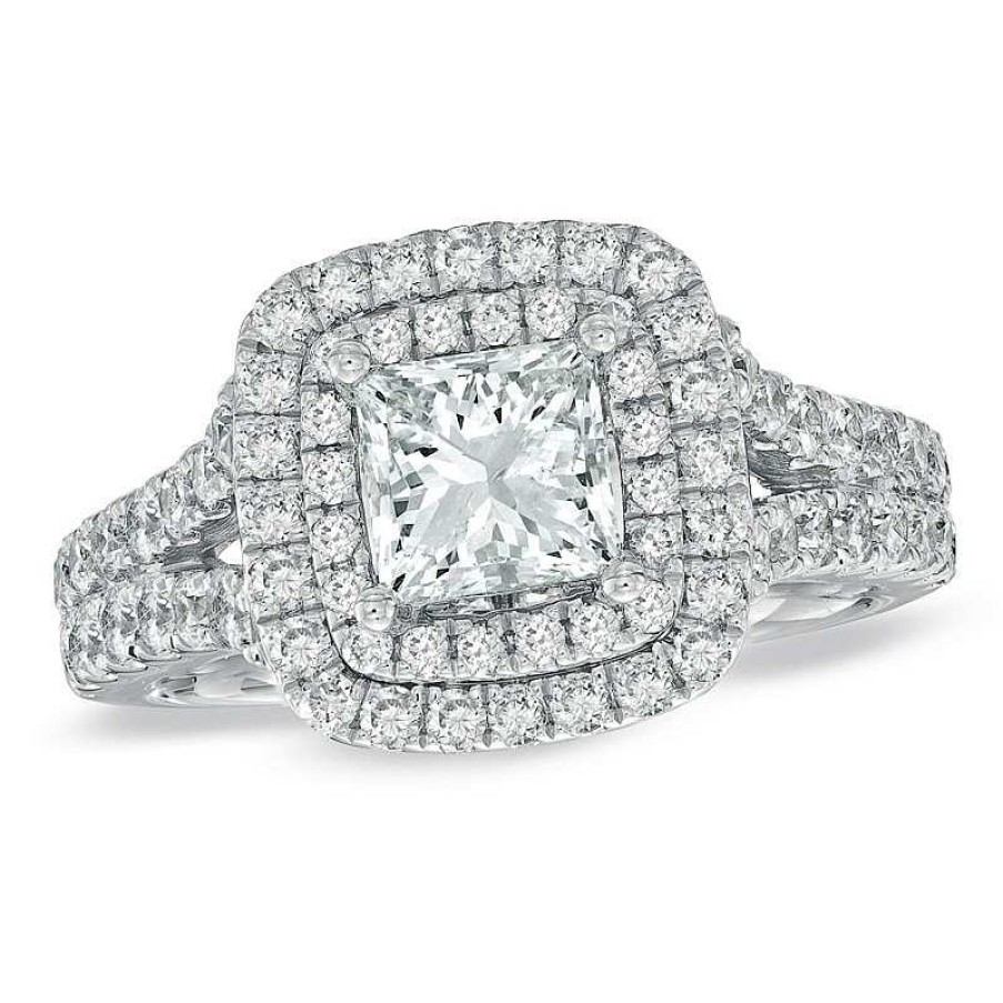 Rings Zales | Vera Wang Love Collection 2-1/5 Ct. T.W. Princess-Cut Diamond Frame Split Shank Engagement Ring In 14K White Gold