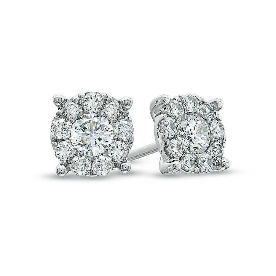 Earrings Zales | 1 Ct. T.W. Diamond Frame Stud Earrings In 14K White Gold