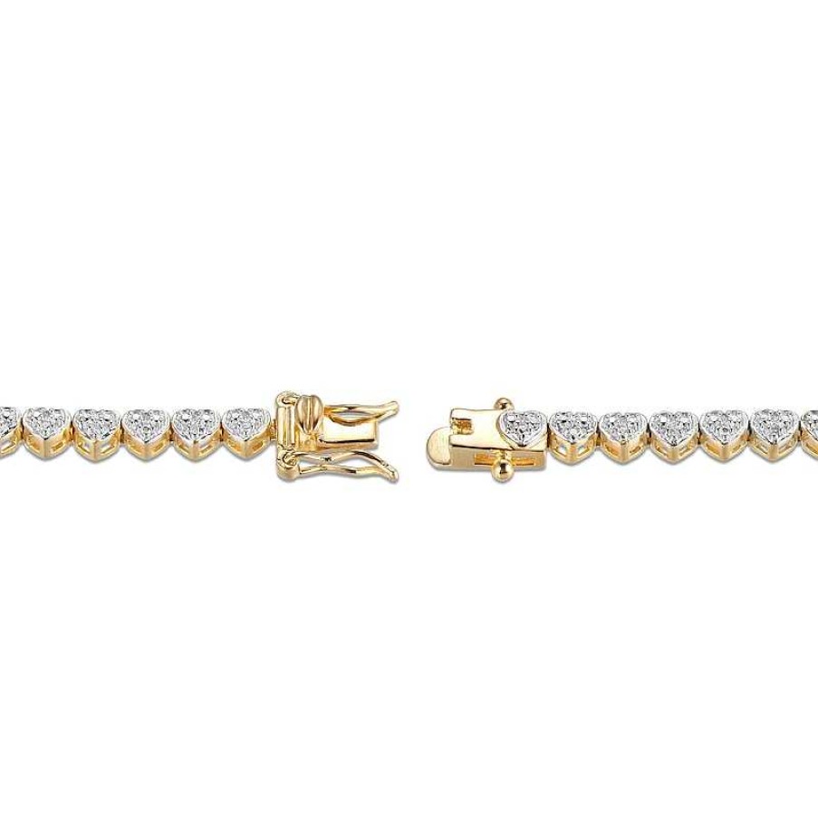 Bracelets Zales | 1/10 Ct. T.W. Heart-Shaped Multi-Diamond Beaded Tennis-Style Bracelet In Sterling Silver With 18K Gold Plate - 7.25"