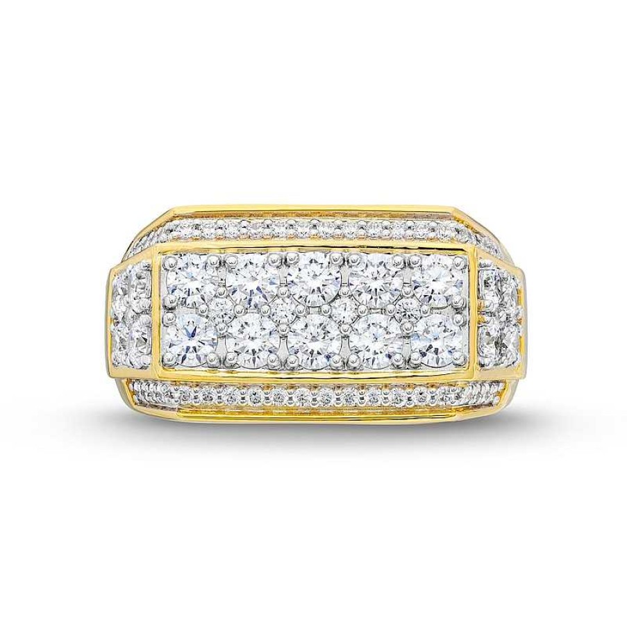 Rings Zales | Men'S 2 Ct. T.W. Certified Lab-Created Diamond Edge Raised Rectangle-Top Ring In 10K Gold (F/Si2)