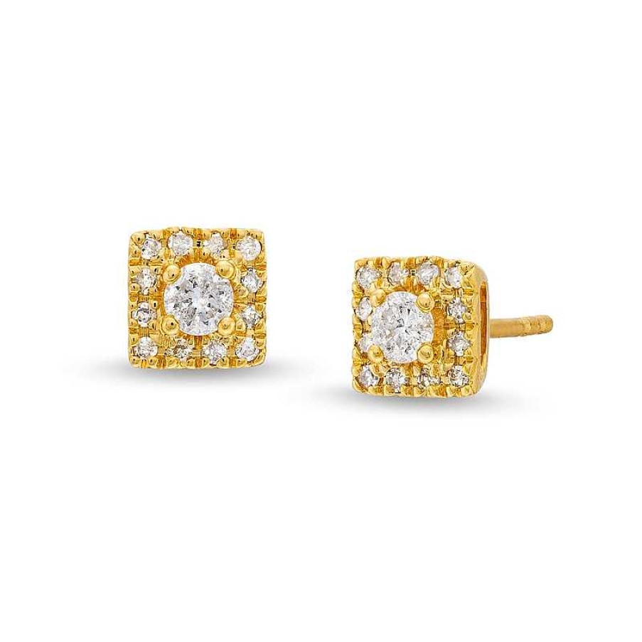 Earrings Zales | 1/4 Ct. T.W. Diamond Square Frame Stud Earrings In 10K Gold