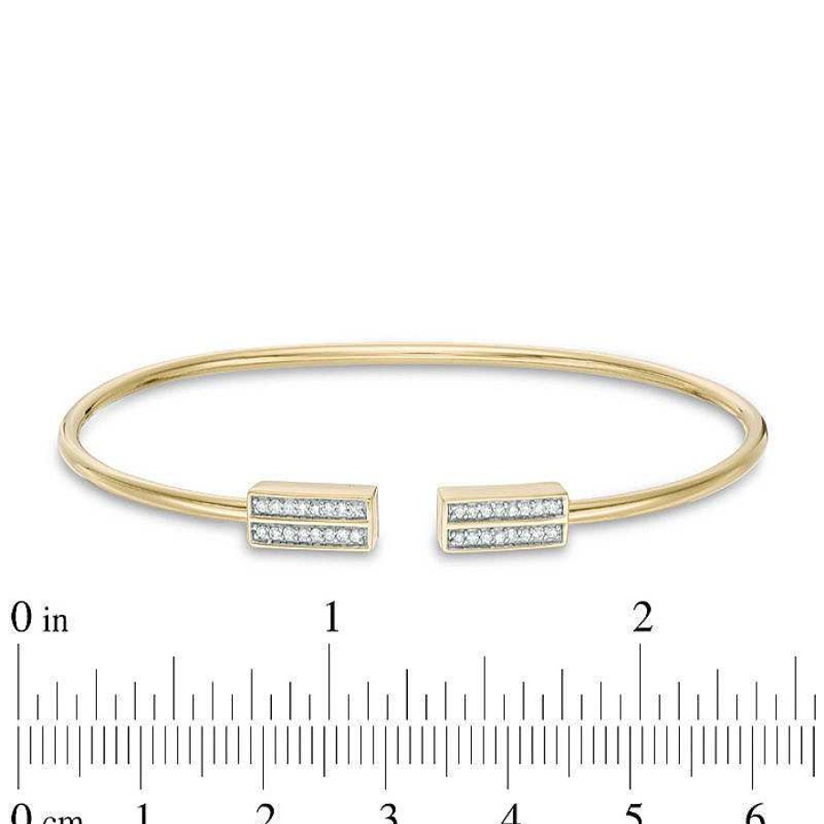 Bracelets Zales | 1/6 Ct. T.W. Diamond Double Row Flex Bangle In 10K Gold