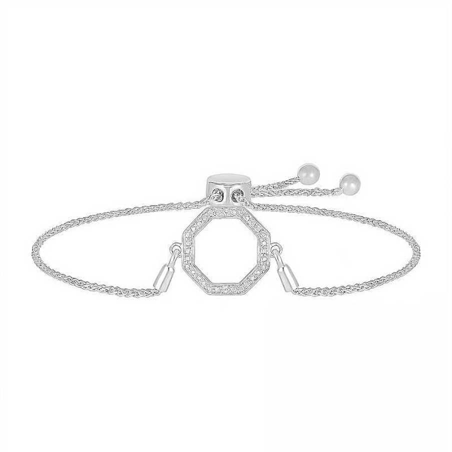 Bracelets Zales | Diamond Accent Octagon Bolo Bracelet In Sterling Silver – 9.5"