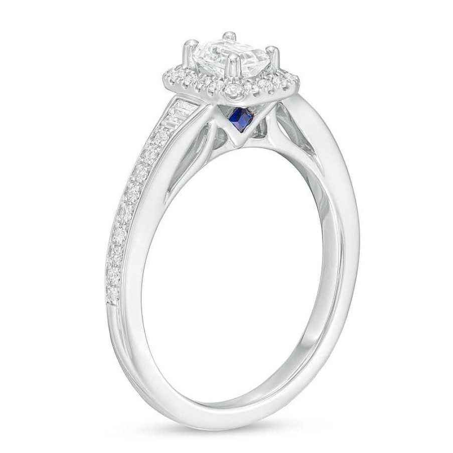 Rings Zales | Vera Wang Love Collection 3/4 Ct. T.W. Emerald-Cut Diamond Frame Engagement Ring In 14K White Gold