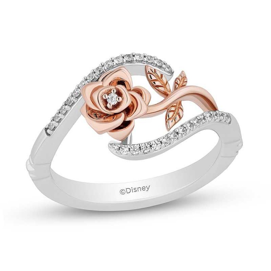 Rings Zales | Enchanted Disney Belle 1/10 Ct. T.W. Diamond Bypass Rose Ring In Sterling Silver And 10K Rose Gold