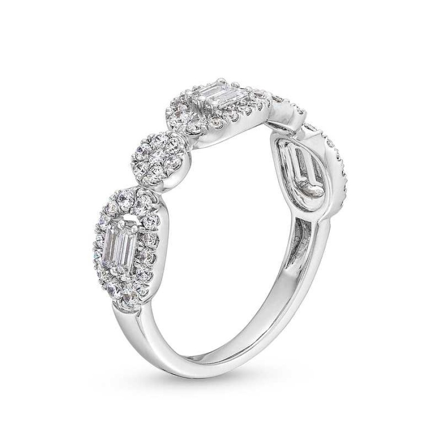 Rings Zales | 1/2 Ct. T.W. Multi-Diamond Sideways Oval Frame Ring In 10K White Gold