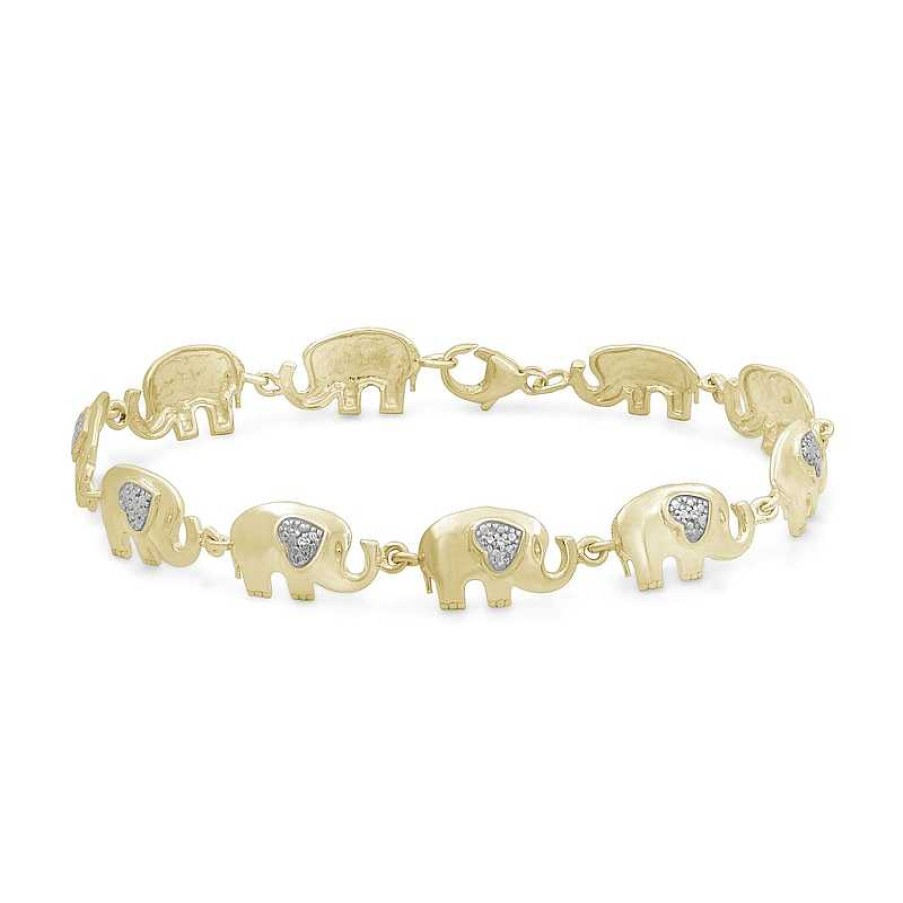 Bracelets Zales | Diamond Accent Beaded Heart-Ears Elephant Link Bracelet In Sterling Silver With 14K Gold Plate - 7.5"