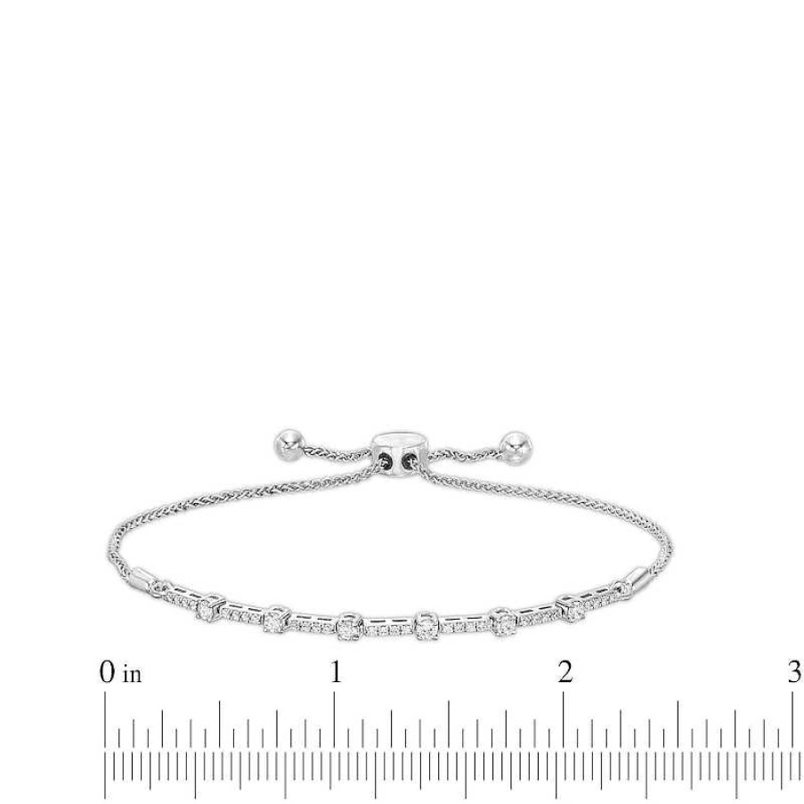 Bracelets Zales | 1/2 Ct. T.W. Diamond Station Bolo Bracelet In 10K White Gold - 9.5"