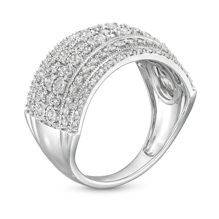 Rings Zales | 1 Ct. T.W. Diamond Edge Raised Multi-Row Vintage-Style Band In 10K White Gold