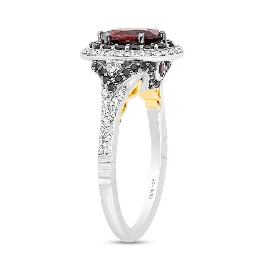 Rings Zales | Enchanted Disney Villains Evil Queen Oval Garnet And 1 Ct. T.W. Diamond Frame Engagement Ring In 14K White Gold