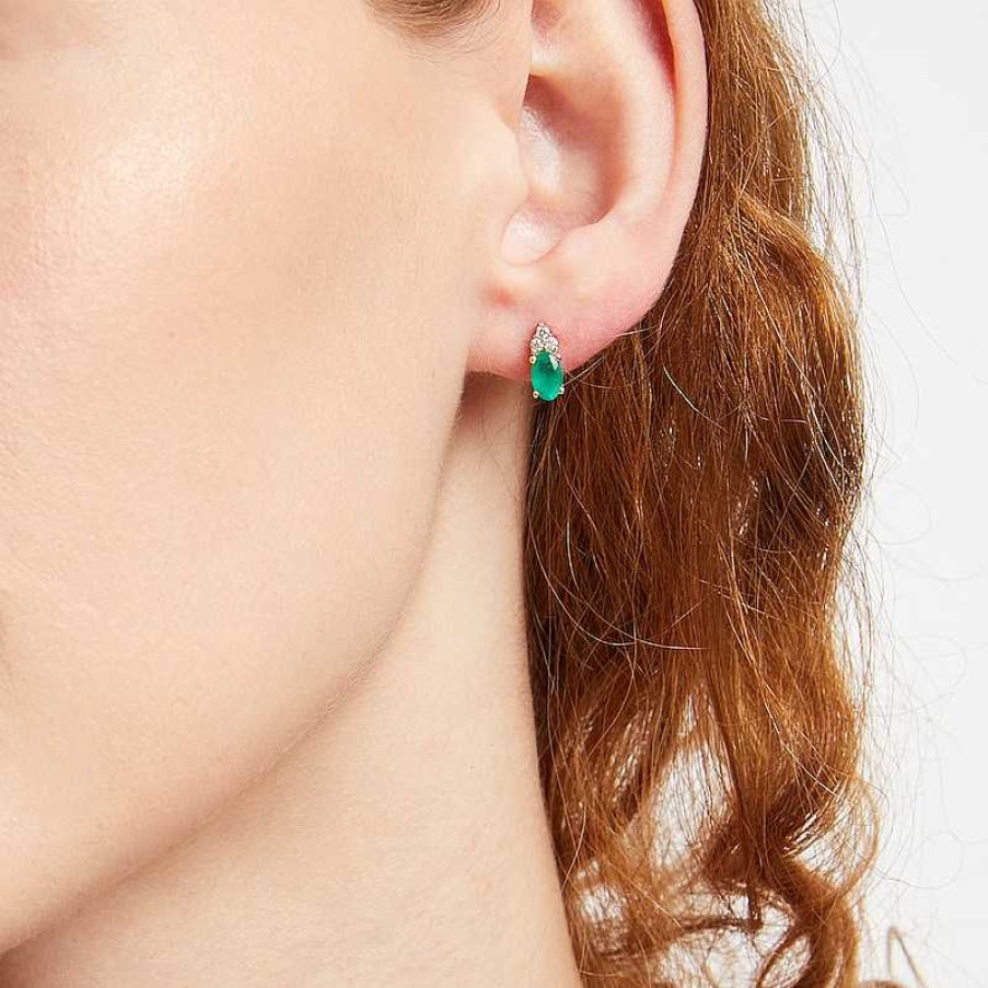 Earrings Zales | Oval Emerald And 1/10 Ct. T.W. Diamond Stud Earrings In 10K Gold