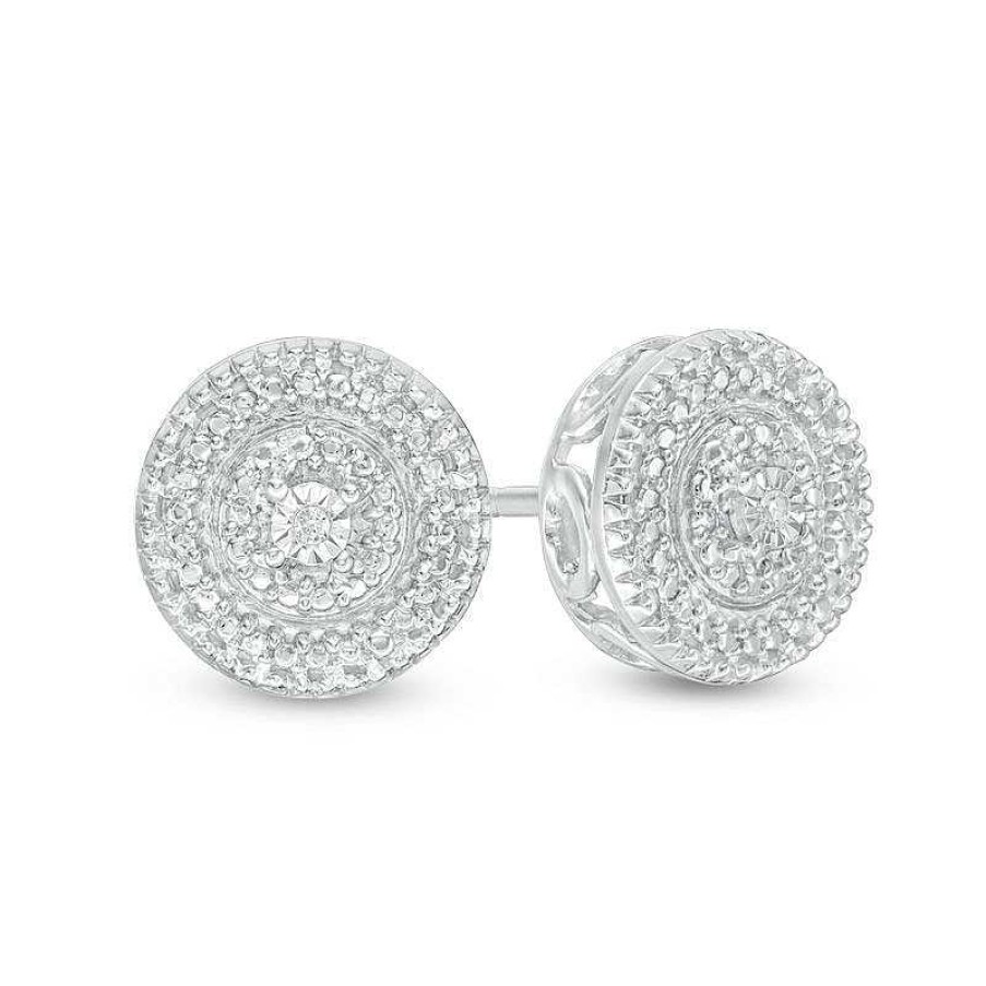 Earrings Zales | Diamond Accent Double Beaded Frame Stud Earrings In Sterling Silver