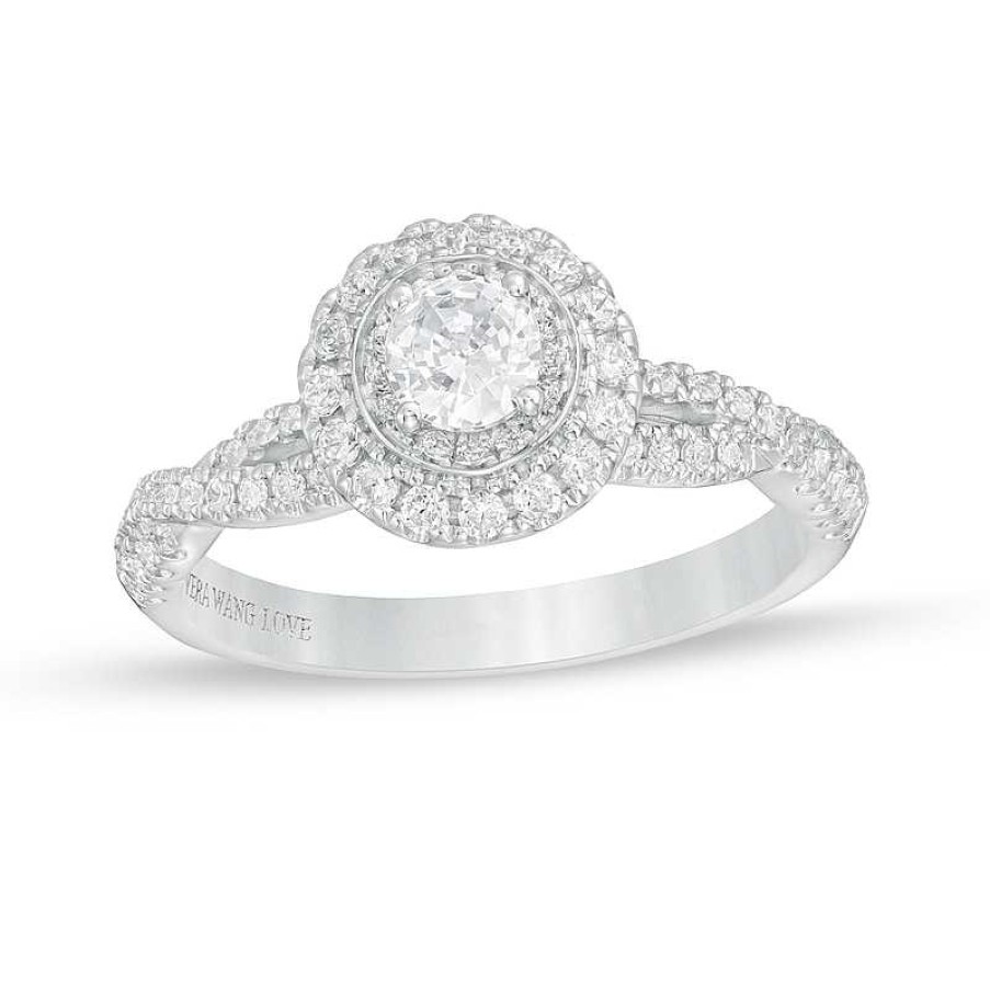 Rings Zales | Vera Wang Love Collection 3/4 Ct. T.W. Diamond Double Frame Twist Shank Engagement Ring In 14K White Gold