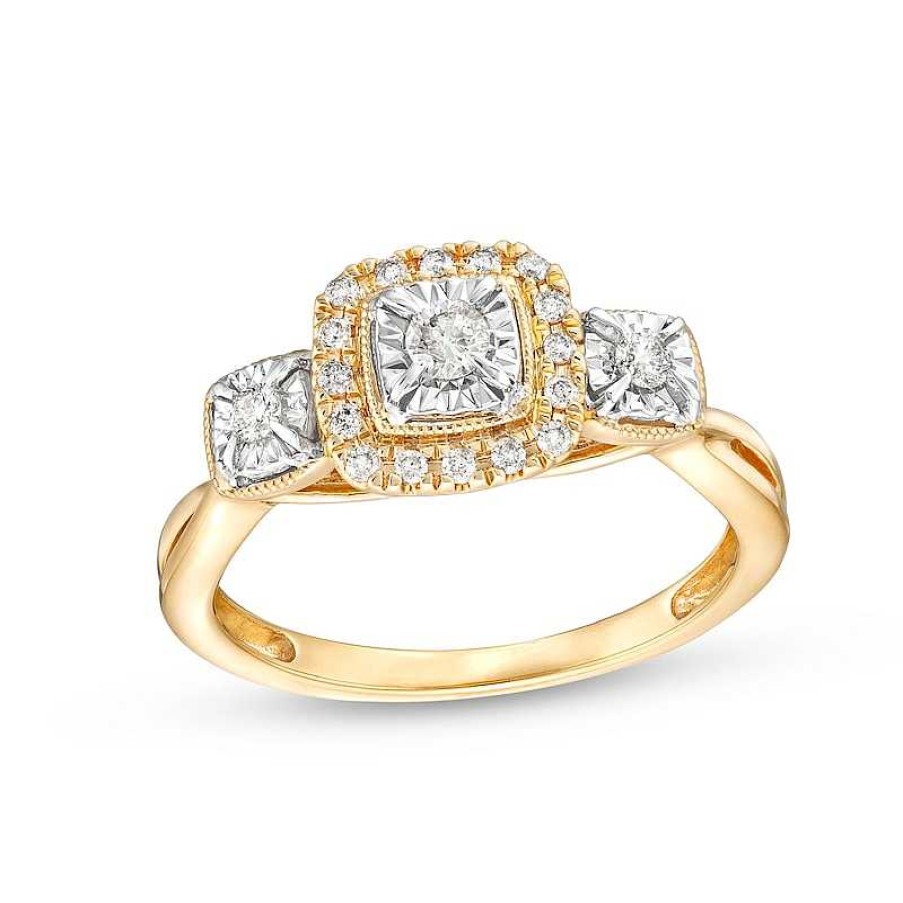 Rings Zales | 1/4 Ct. T.W. Diamond Cushion Frame Past Present Future® Engagement Ring In 10K Gold