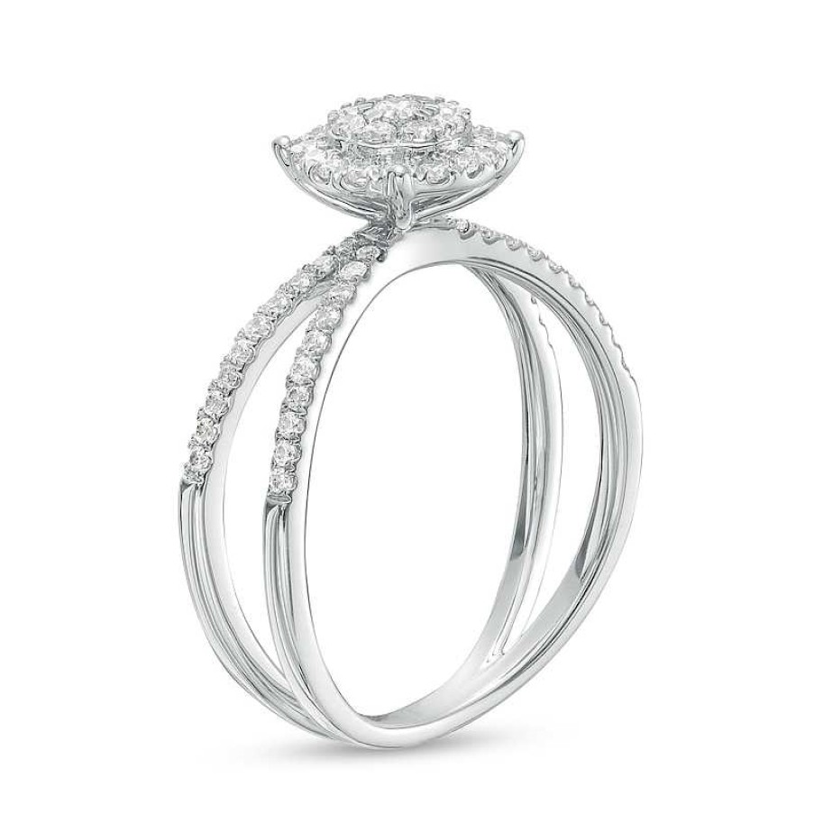 Rings Zales | 1/2 Ct. T.W. Multi-Diamond Frame Orbit-Style Split Shank Ring In 10K White Gold