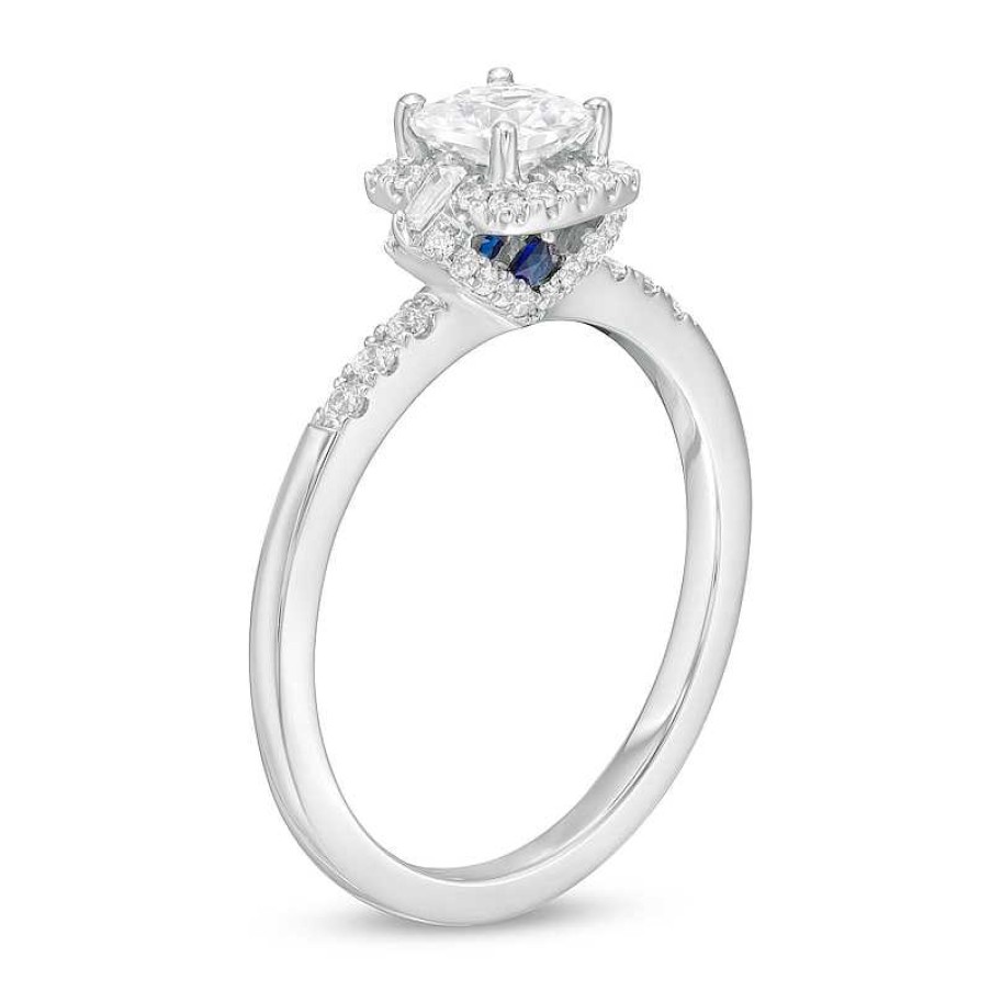 Rings Zales | Vera Wang Love Collection 3/4 Ct. T.W. Cushion-Cut Diamond Collar Engagement Ring In 14K White Gold