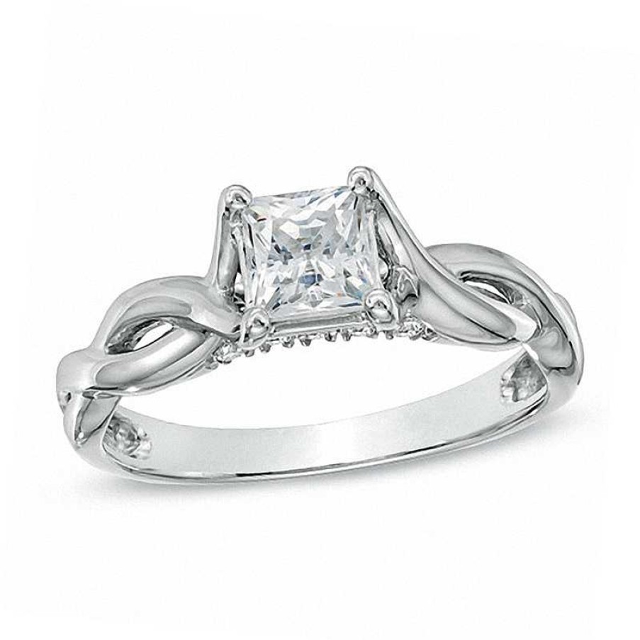 Rings Zales | 1 Ct. T.W. Princess-Cut Diamond Twist Shank Engagement Ring In 14K White Gold (J/I3)