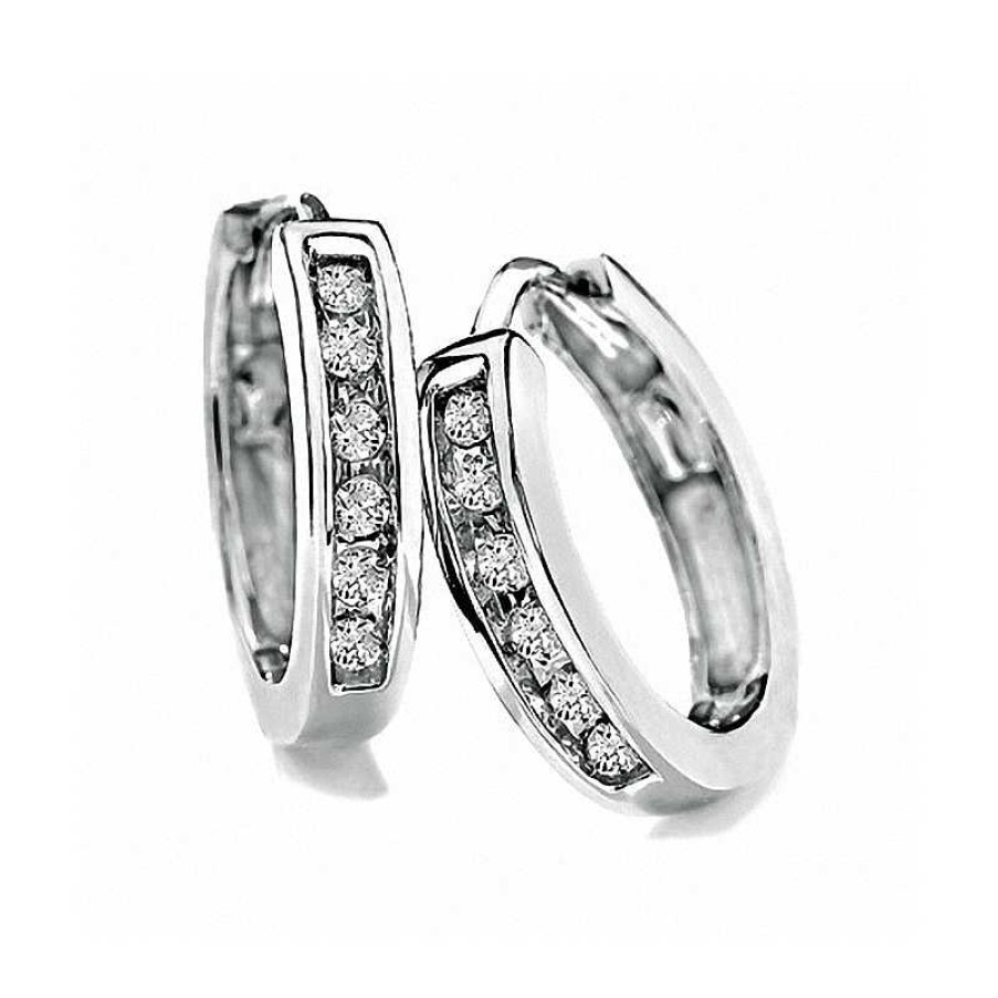 Earrings Zales | 1/4 Ct. T.W. Diamond Huggie Hoop Earrings In 10K White Gold