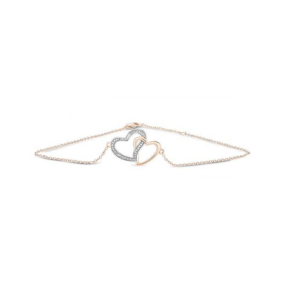 Bracelets Zales | Diamond Accent Interlocking Hearts Anklet In Sterling Silver With 14K Rose Gold Plate - 10"