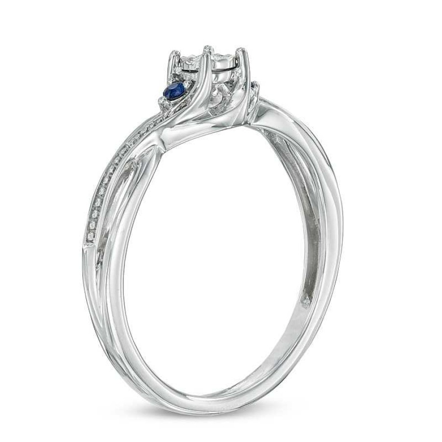 Rings Zales | Cherished Promise Collection™ Diamond Accent And Blue Sapphire Twist Ring In Sterling Silver