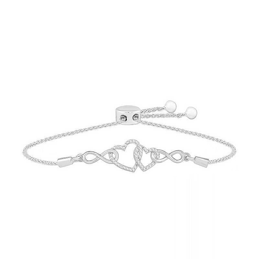 Bracelets Zales | Diamond Accent Double Infinity Heart Bolo Bracelet In Sterling Silver – 9.5"