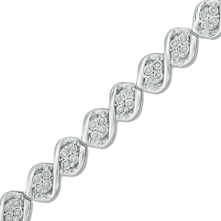 Bracelets Zales | 1/2 Ct. T.W. Multi-Diamond Cascading Flames Bracelet In Sterling Silver - 7.5"