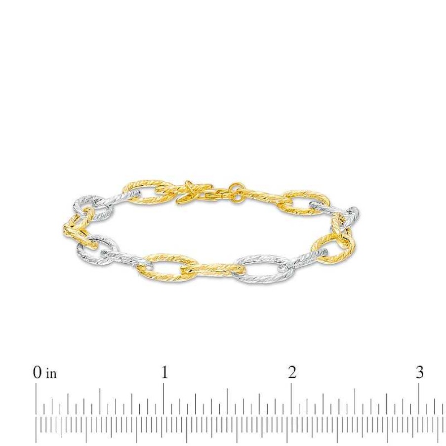 Bracelets Zales | Oro Diamante™ 6.5Mm Alternating Diamond-Cut Hollow Paper Clip Link Chain Bracelet In 14K Two-Tone Gold – 7.5"