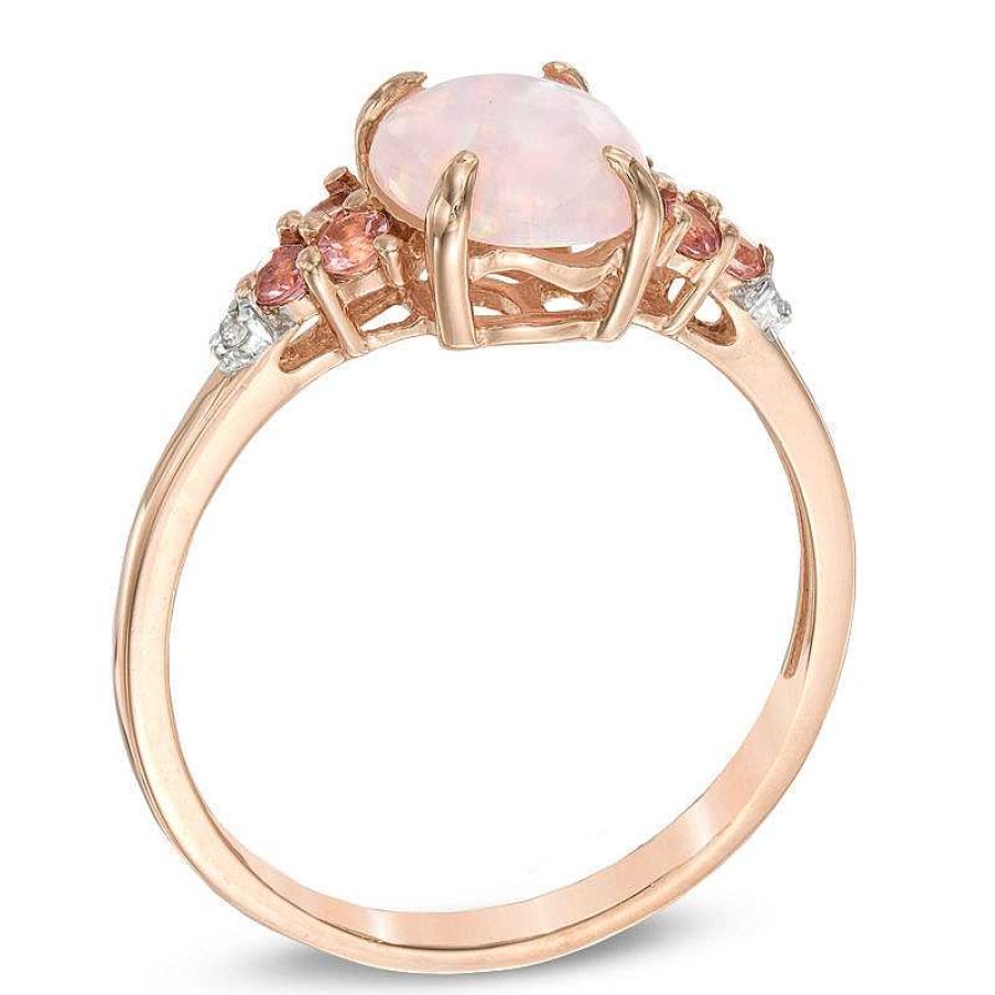 Rings Zales | Lab-Created Pink Opal, Pink Tourmaline And Lab-Created White Sapphire Ring In Sterling Silver With 14K Rose Gold Plate