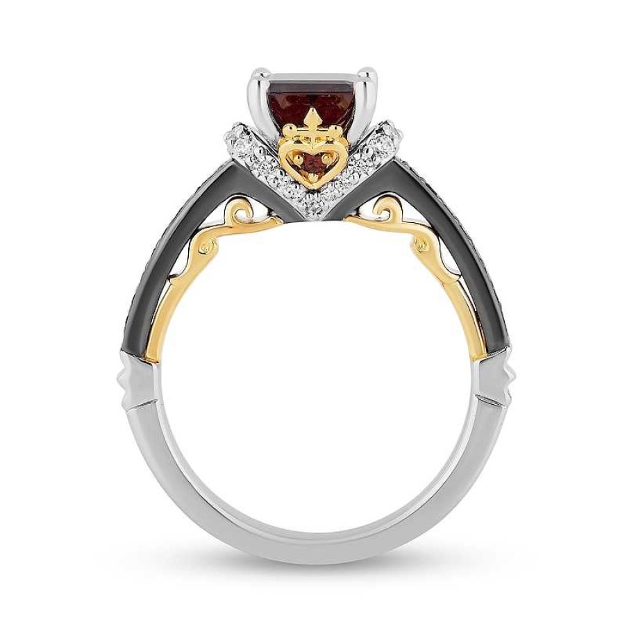 Rings Zales | Enchanted Disney Villains Evil Queen Garnet And 1/3 Ct. T.W. Diamond Engagement Ring In 14K Two-Tone Gold