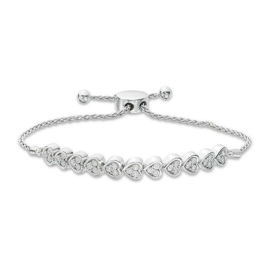 Bracelets Zales | 1/10 Ct. T.W. Diamond Sideways Heart Bolo Bracelet In Sterling Silver - 9.5"