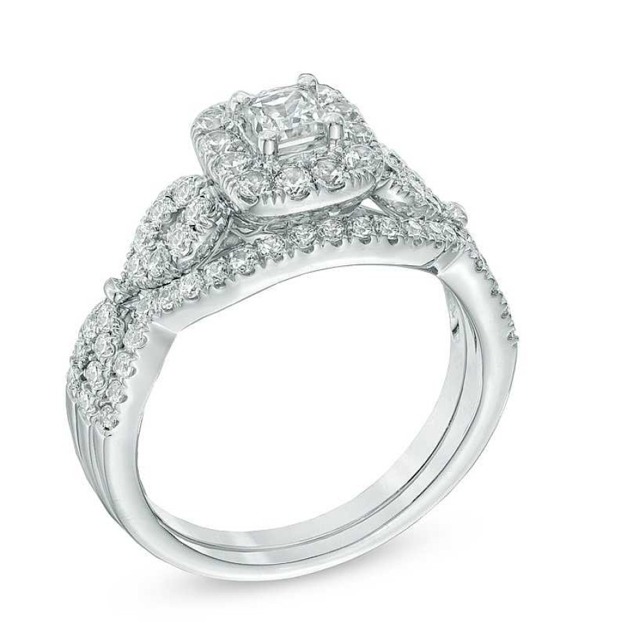 Rings Zales | 1 Ct. T.W. Princess-Cut Diamond Frame Twist Bridal Set In 14K White Gold