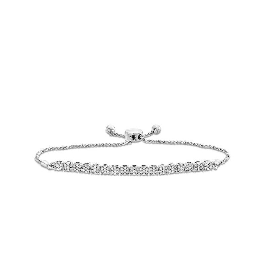 Bracelets Zales | 1/2 Ct. T.W. Multi-Diamond Line Bolo Bracelet In 10K White Gold - 9.5"