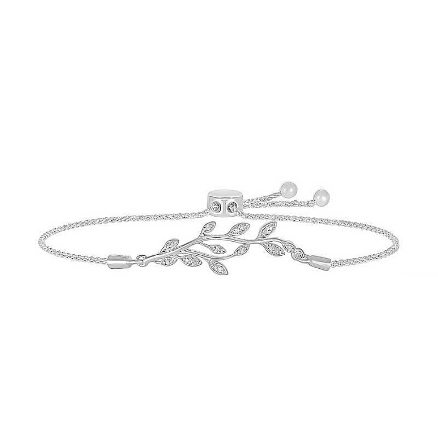 Bracelets Zales | Diamond Accent Leaf Bolo Bracelet In Sterling Silver – 9.5"