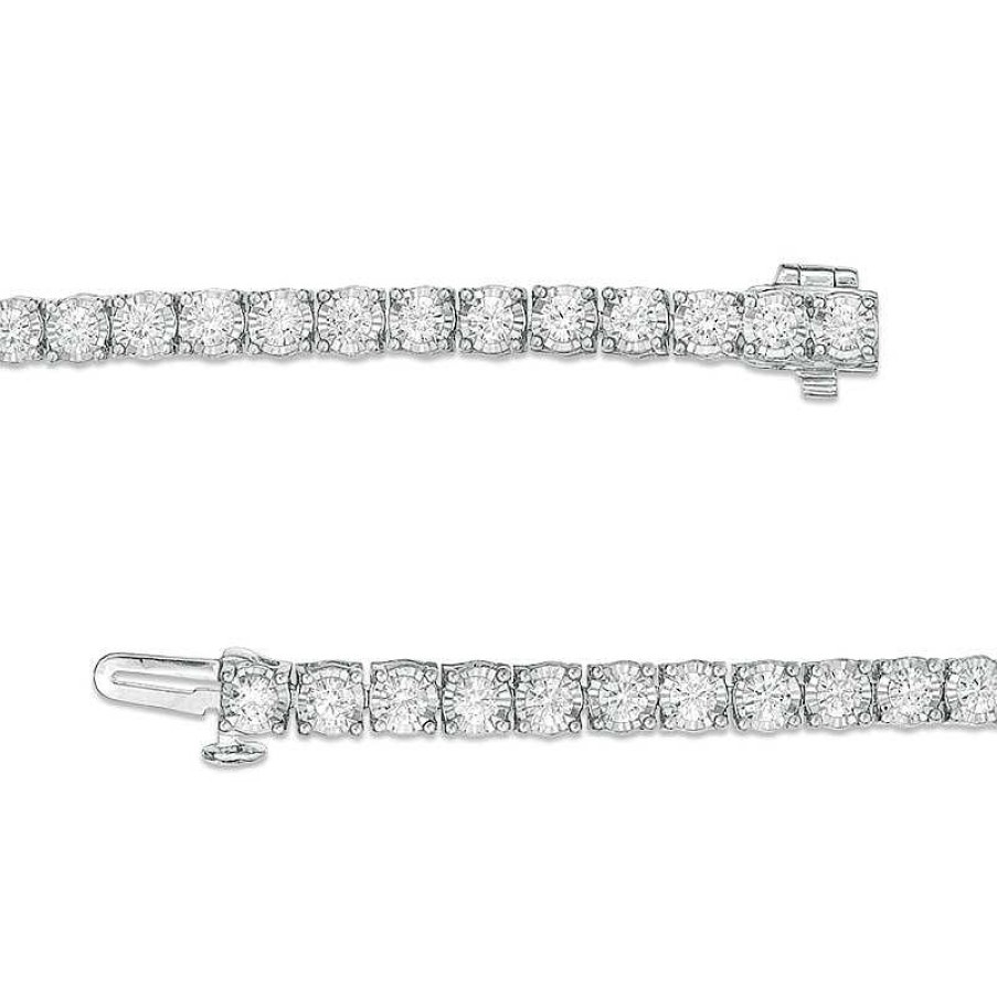 Bracelets Zales | Previously Owned - 3 Ct. T.W. Diamond Tennis Bracelet In 14K White Gold - 7.25"