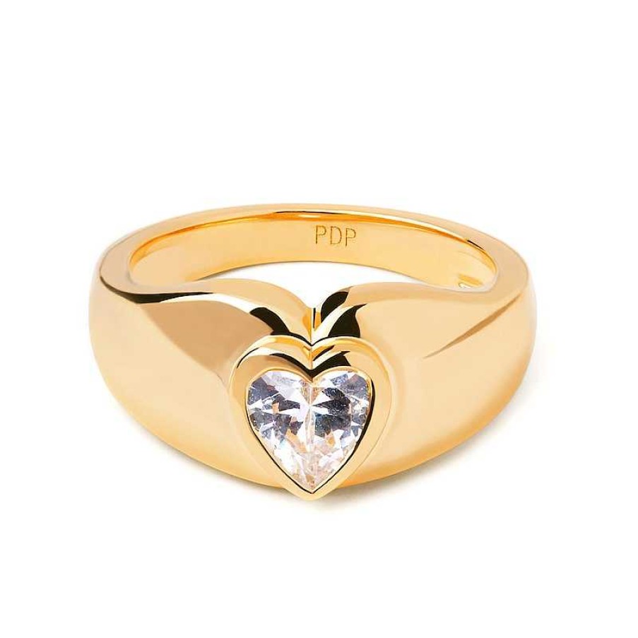 Rings Zales | Pdpaola™ At Zales 5.0Mm Heart-Shaped Cubic Zirconia Solitaire Ring In Sterling Silver With 18K Gold Plate