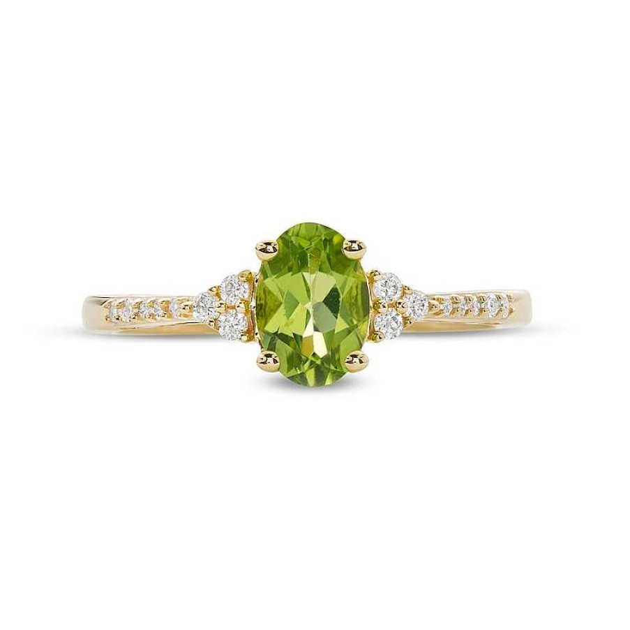 Rings Zales | Oval Peridot And 1/10 Ct. T.W. Diamond Ring In 10K Gold