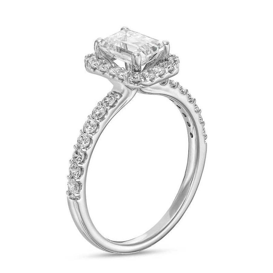 Rings Zales | 1-1/2 Ct. T.W. Certified Emerald-Cut Lab-Created Diamond Frame Engagement Ring In 14K White Gold (F/Vs2)