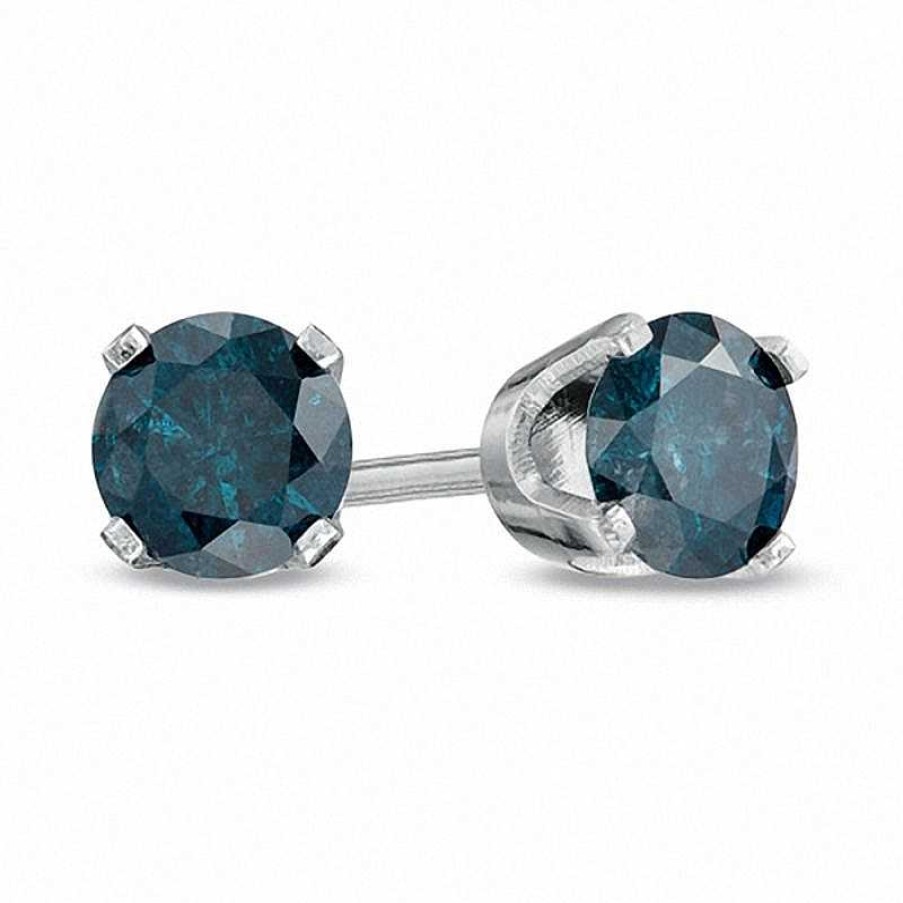 Earrings Zales | 3/4 Ct. T.W. Enhanced Blue Diamond Solitaire Stud Earrings In 14K White Gold