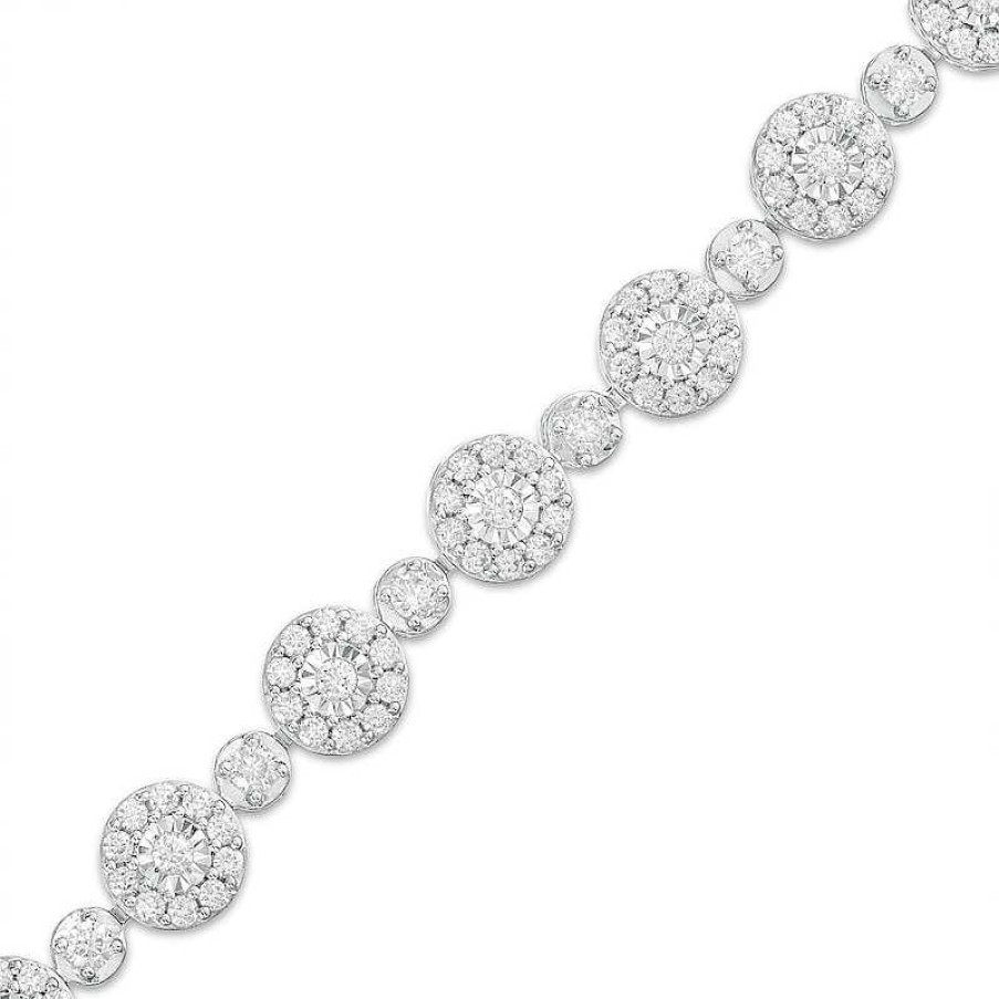 Bracelets Zales | 3 Ct. T.W. Multi-Diamond Alternating Large And Small Line Bracelet In 10K White Gold – 7.5"