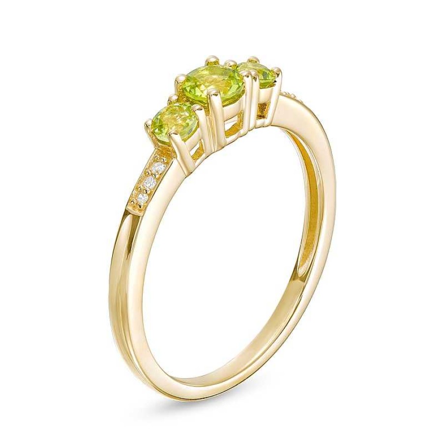 Rings Zales | Peridot And Diamond Accent Three Stone Ring In 10K Gold